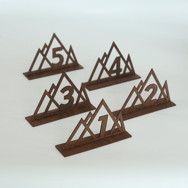 Mountain silhouette table numbers for weddings, Wood table numbers,  Elegant wood freestanding table numbers