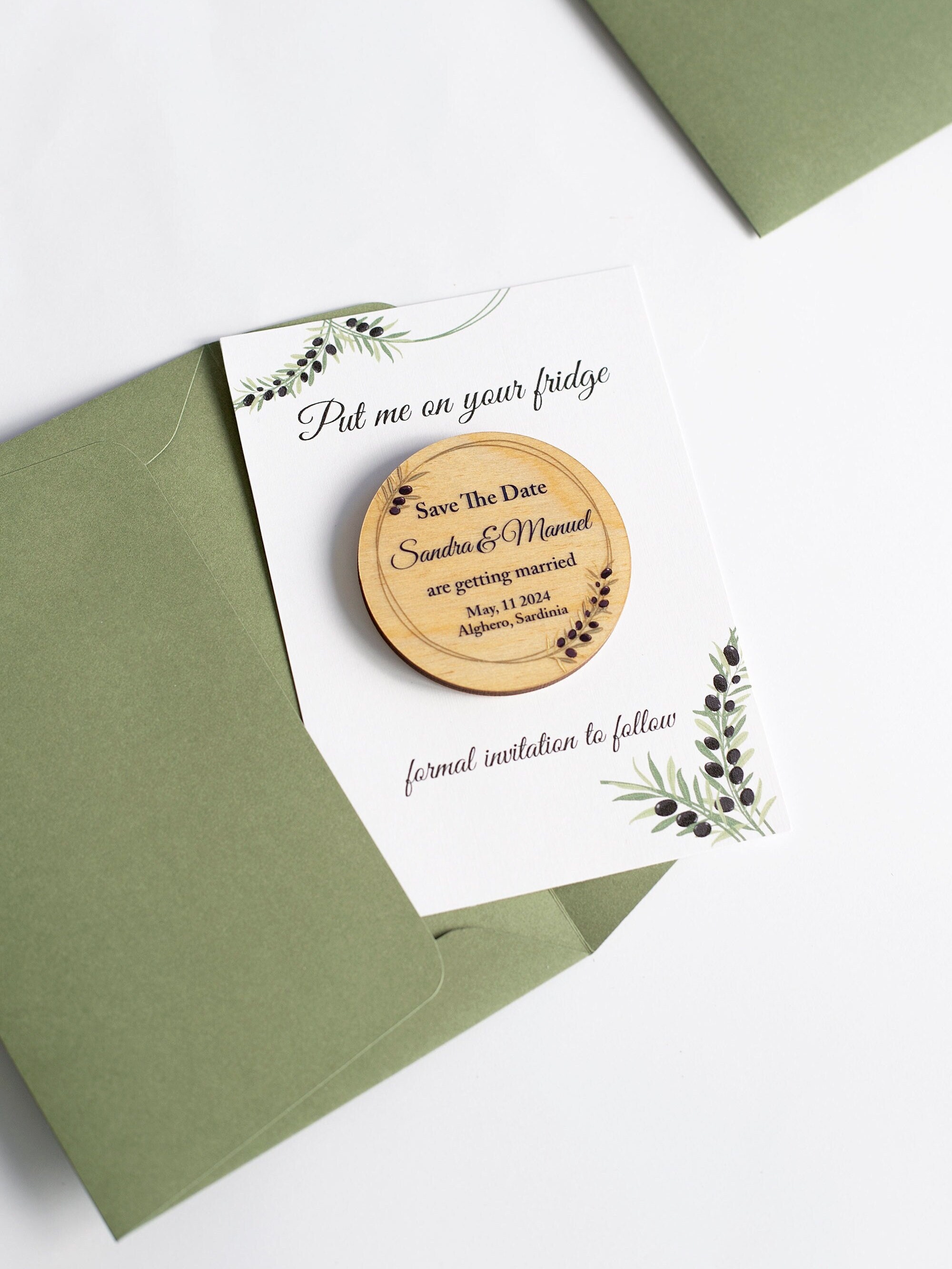 Save the Date Cards With Wooden Magnets, Botanical Wedding Invitation Save the Date Cards With Wooden Magnets, Botanical Wedding Invitation