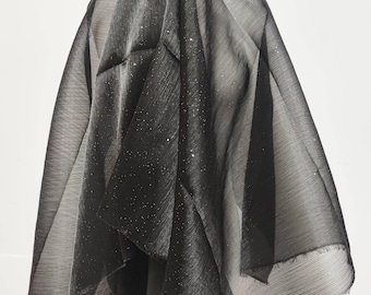 Tela de organza negra con estrellas, tela de malla de organza hecha a mano, telas finas y suaves, tela decorativa de fondo, tela brillante con ondas de agua