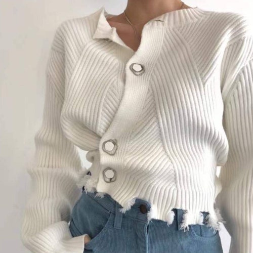 Women Knit Wrap Sweater Apricot Minimalist Clothing V Neck - Etsy