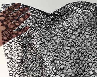 Black Hole Lace Fabric, Exquisite DIY Mesh Fabric, 61&#39;&#39; Width Thickened Textured Fabrics, Bridal Wedding Dress Fabric, Sold By Half Meter