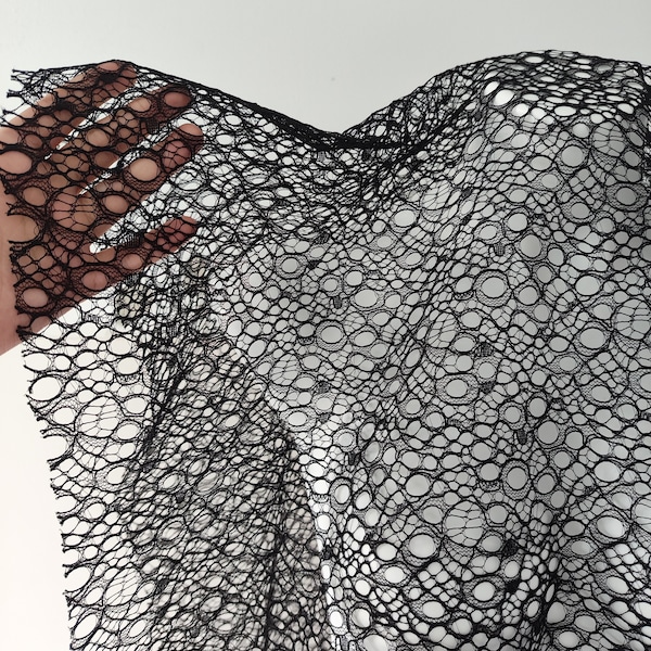 Black Hole Lace Fabric, Exquisite DIY Mesh Fabric, 61'' Width Thickened Textured Fabrics, Bridal Wedding Dress Fabric, Sold By Half Meter