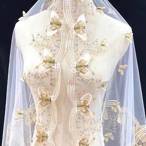 3D Butterfly Embroidery Lace Fabric, 8 Colors Exquisite Tulle Fabric, Soft Mesh Fabric, Bridal Lace Dress Fabric, 64&quot; Width By Half Meter