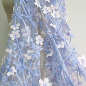 3D Flower Embroidery Lace Fabric, Exquisite Purple Leaves Mesh Fabric, Wedding Bridal Dress Fabric, DIY Prom Dress Tulle Fabric, 47&#39;&#39; Width