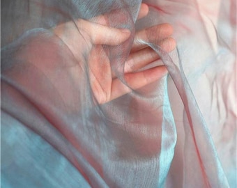 Tela de organza brillante bicolor, tela de malla láser degradada, tela láser de brillo metálico, tela transparente con ilusión de fantasía, tela para bodas