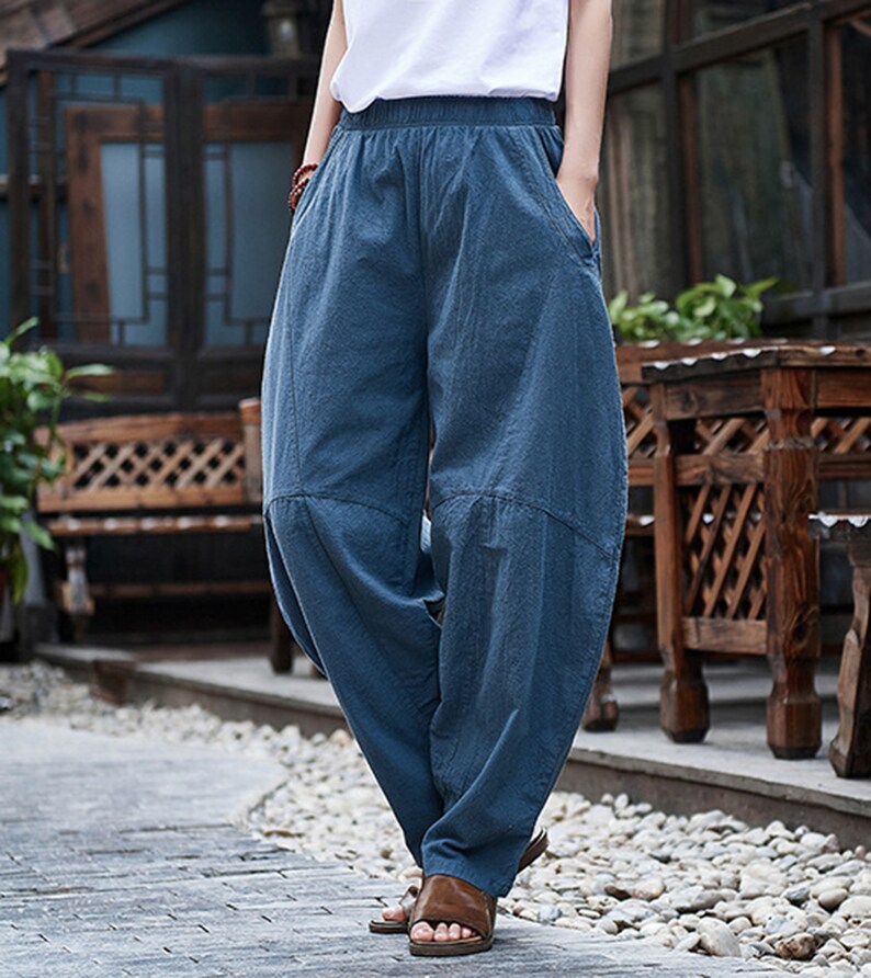 Lanterns Loose Linen Pants Blue Women Linen Pants Summer Etsy