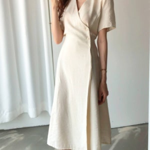 Beige Women Linen Dress, Minimalist Maxi Linen Dress, Short Sleeves ...