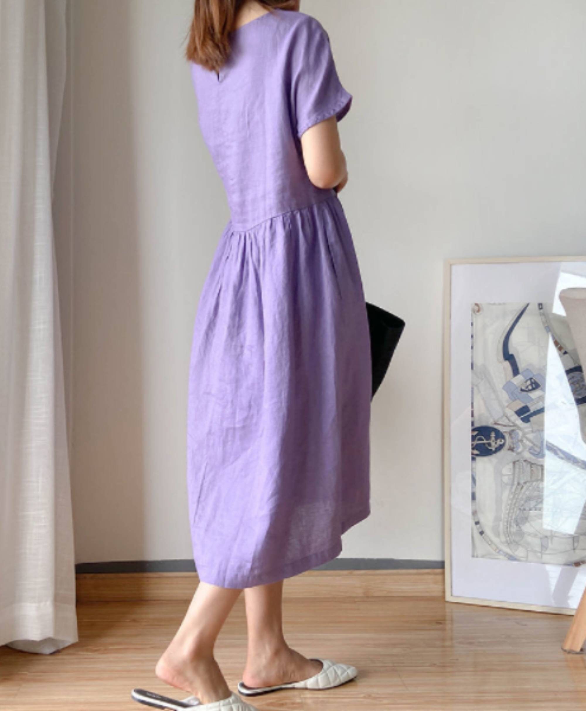 Navy Women Linen Dress Modest Linen Dress Designer Short - Etsy