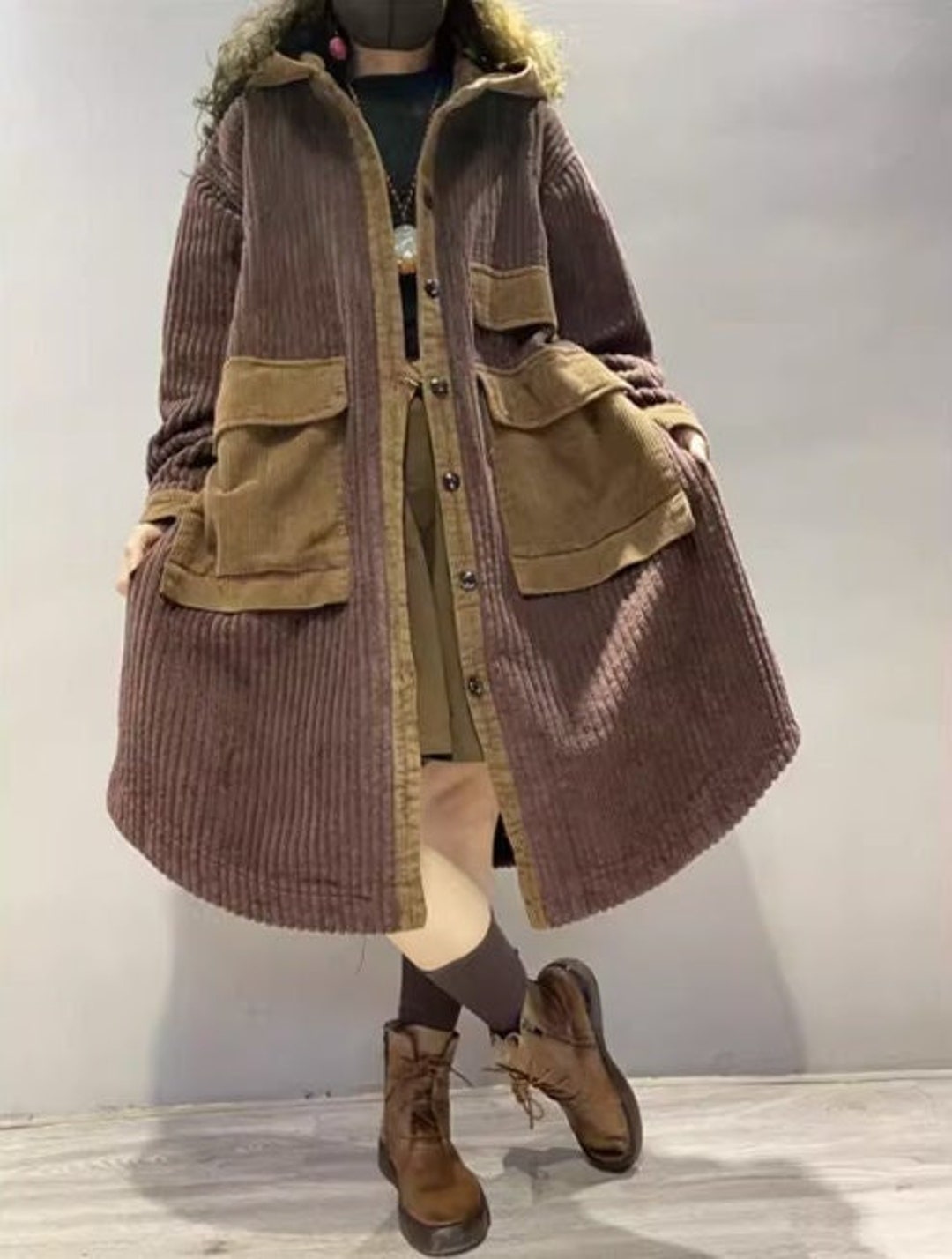 Cotton Corduroy Coat, Vintage Women Corduroy Jacket, Patchwork Loose ...