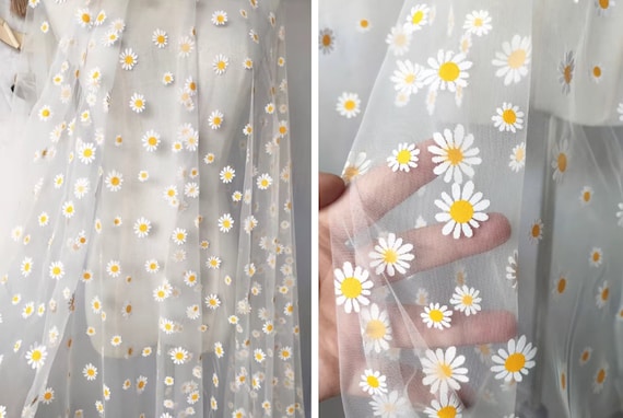Rotolo Di Tulle Ricamato Con Margherite – 155 Cm X 2 M, Tessuto Morbido In Poliestere Per Gonne Tutù, Decorazioni Matrimoni E Party