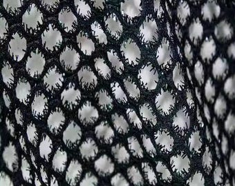 Black Irregular Hollowed Woven Fabric, Rounded Hole Fishnet Fabric, Knitted Lace Fabrics, Designer Fabric, Sold By Half Meter, For Wedding