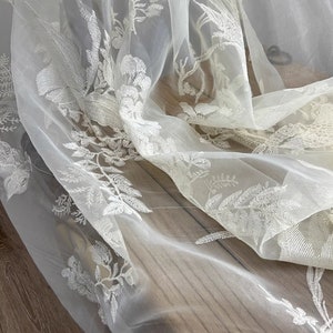 White Organza Tulle Fabric, Flower Mesh Lace Fabric, Exquisite Embroidered Floral Lace Fabric, Curtain Fabrics, 59&#39;&#39; Width By The Half Meter