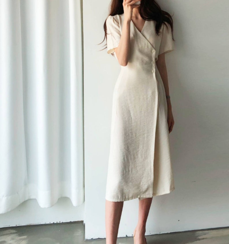 Beige Women Linen Dress Minimalist Maxi Linen Dress Short - Etsy