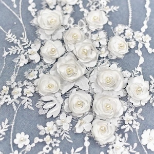 Off White Flower Lace Fabric, Embroidery Beaded Vine Tulle Fabric, Sequin Mesh Lace Fabric, For Wedding Dress, Craft Fabric, Banquet Dresses