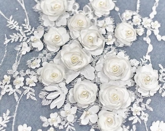 Off White Flower Lace Fabric, Embroidery Beaded Vine Tulle Fabric, Sequin Mesh Lace Fabric, For Wedding Dress, Craft Fabric, Banquet Dresses