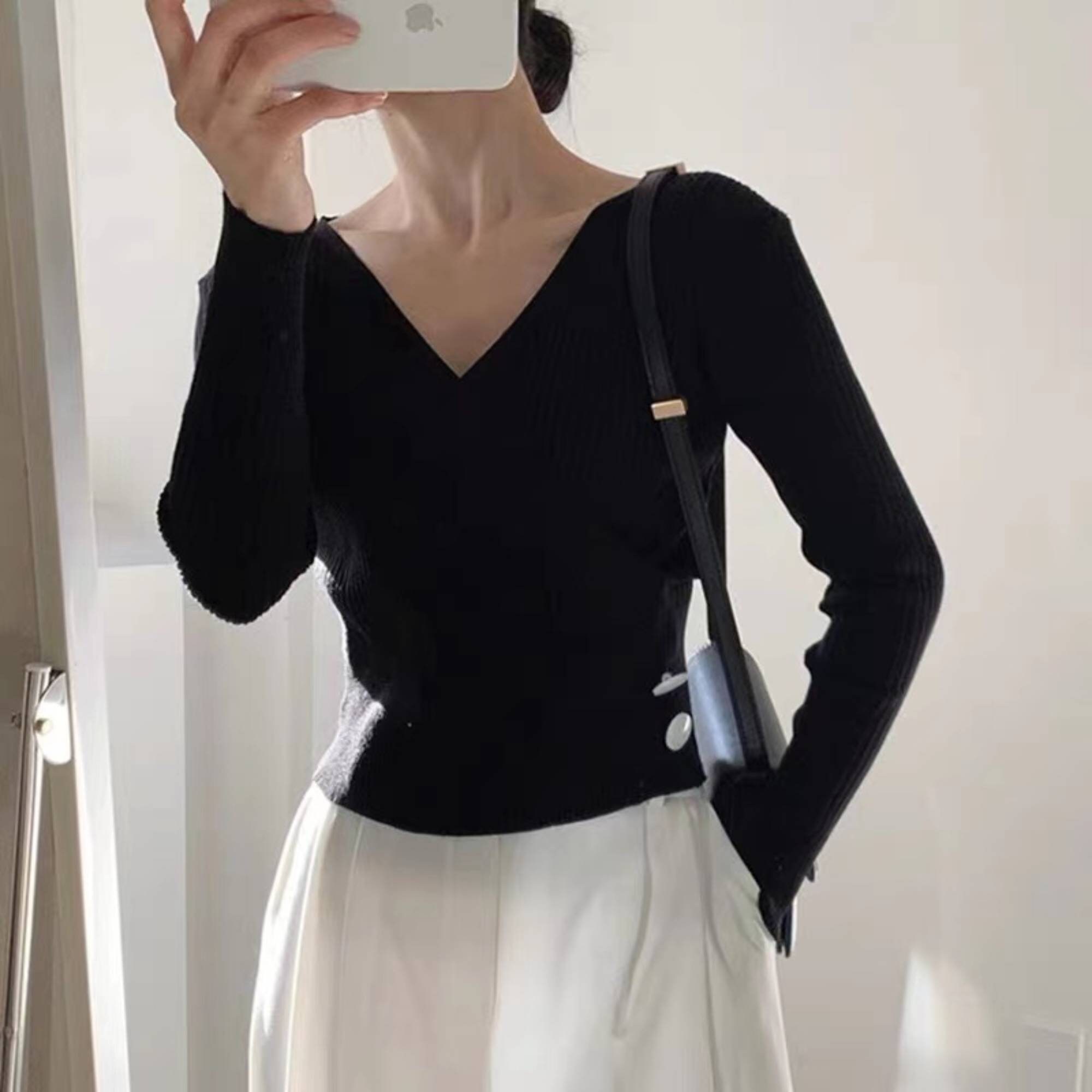 Blue V Neck Wrap Sweater Women Minimalist Clothing Petite Etsy