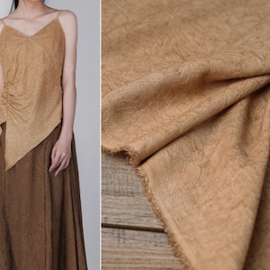 Apricot Camel Cotton Linen Fabric, Retro Lotus Jacquard Fabric, 56&#39;&#39; Wide Heavy Texture Fabric, Sold by 0.5 Meter, Gown, Designer Fabric