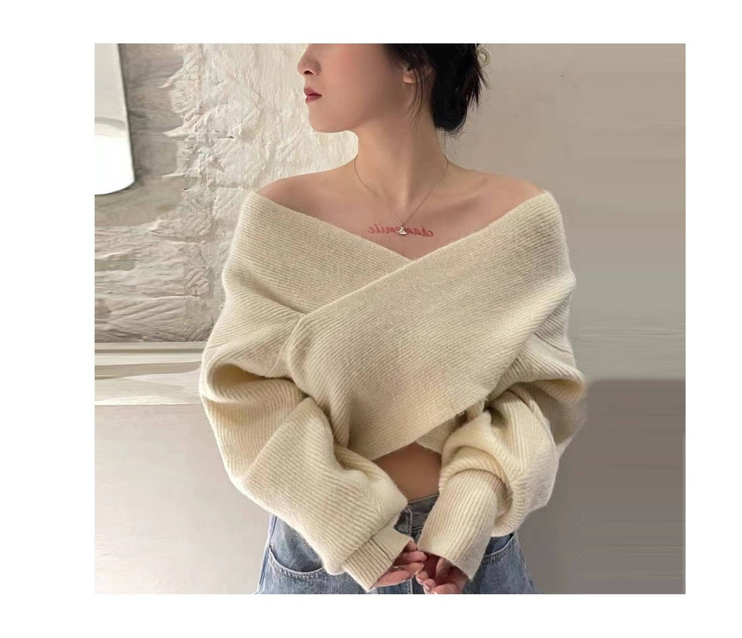 Beige Wrap Crochet Sweater, Women Crossover Wrap Sweater, Winter Warm ...