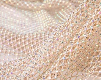 Tela de malla brillante con diamantes de imitación, exquisita tela de red hueca, telas texturizadas de 9 colores, tela para vestidos de novia, se vende por medio metro.