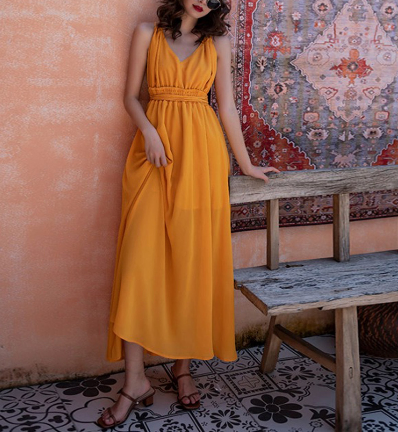 Boho Yellow Dress Bohemia Maxi Dress Summer Beach Dress Etsy