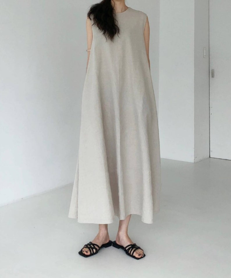 Summer Beige Linen Dress Sleeveless Simple Linen Dress Wrap - Etsy