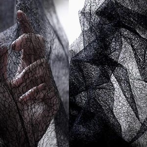 Schwarzer Spitzenstoff mit unregelmäßiger Textur, durchsichtiger Schleier-Mesh-Stoff, Exquisiter DIY 4-Farben-Stoff, stilvoller 61-Zoll-Breite-Mesh-Stoff