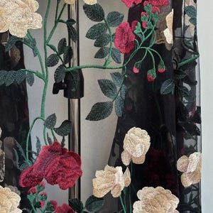Black Tulle Embroidery Lace Fabric, Rose Flower Mesh Fabric, Exquisite Soft Tulle Fabrics, Wedding Lace Bridal Dress, 51" Width By 0.5 Meter