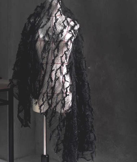black sheer fabric for dress Black Georgette Chiffon Fabric 58 Wide Semi Transparent Dress Bridal Scarf  by the Meter