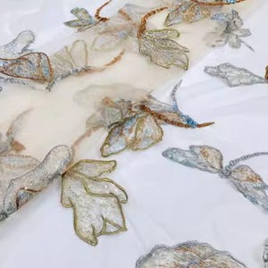 Metallic Thread Sequins Lace Fabric, Embroidery Butterfly Mesh Fabrics, Water-soluble Lace Fabric, Exquisite Tulle Fabric, Wedding Fabric