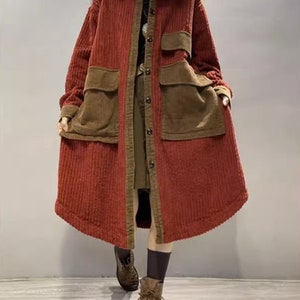 Cotton Corduroy Coat, Vintage Women Corduroy Jacket, Patchwork Loose ...