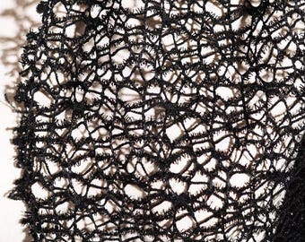 Black Woven Irregular Designer Fabric, See-through Hollow Mesh Fabric, Breathable Bobbinet Fabrics, Bridal Dress Fabric, By Half Meter