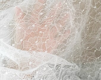 Transparent Sequins Mesh Fabric, Wedding Tulle Lace Fabric, Bridal Veil Wedding Fabric, Embroidered Jacquard Fabric, Wedding Dress Fabric