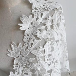 Soft White Flower Lace Fabric, Hollow Exquisite Floral Tulle Fabric, DIY Milk Leave Mesh Fabric, Wedding Lace Bridal Dress, Backdrop Lace