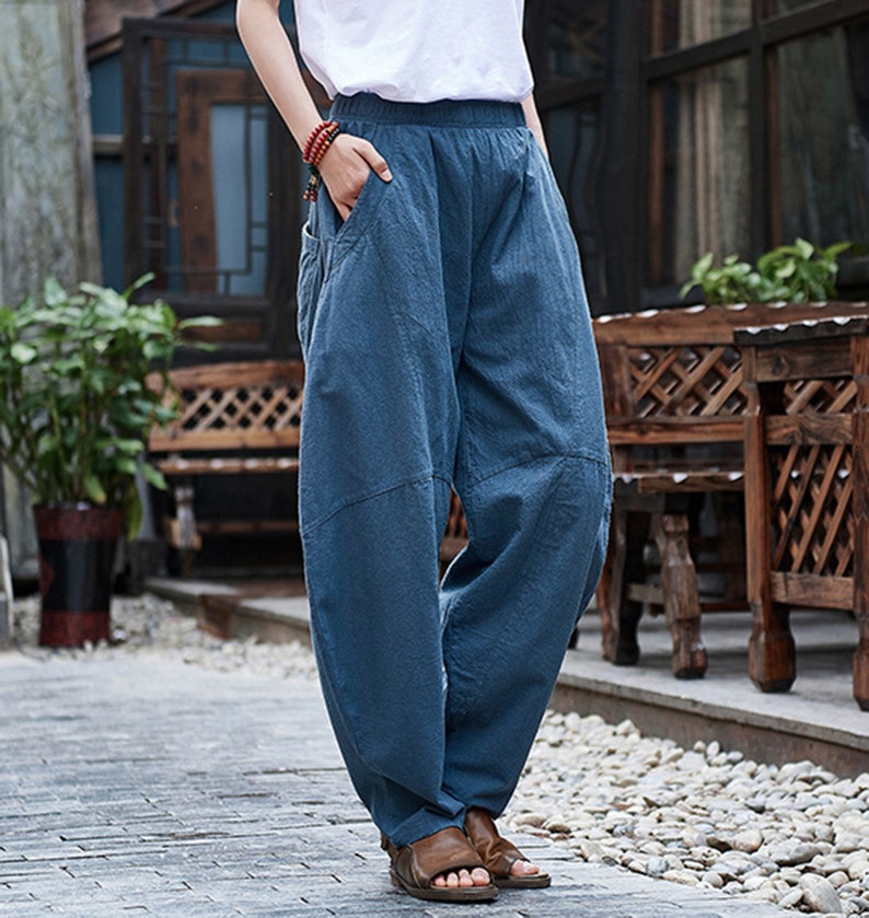 Lanterns Loose Linen Pants Blue Women Linen Pants Summer Etsy