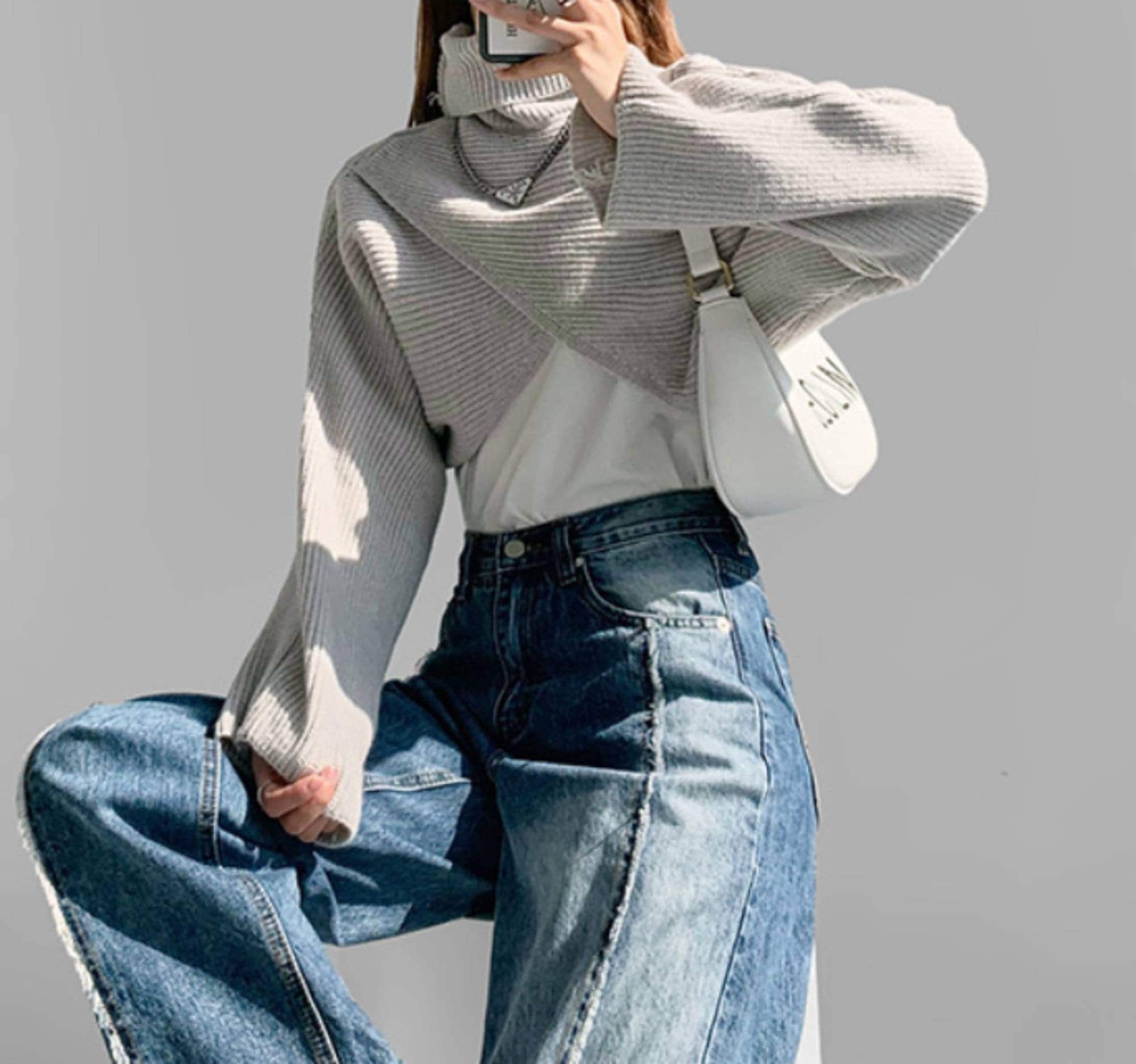 Velvet Crossover Wrap Sweater (Grey Blossom) main image 1