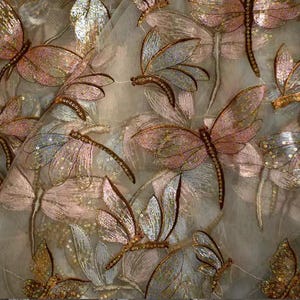 Exquisite Dragonfly Lace Fabric, Embroidery Dragonfly Sequins Tulle Fabric, Mesh Lace Fabric For Tutu Dress, Wedding Fabric, Banquet Dresses