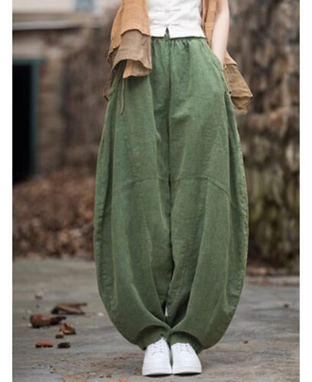 Women Loose Linen Pants, Stone Washed Harem Linen Pants, Summer Cotton Linen Pants, Retro