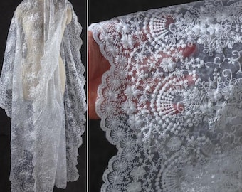 White Vine Flower Lace Fabric, Thin Sheer Embroidery Mesh Jacquard Fabric, 51'' Width Mesh Fabrics, Curtain Fabric, Wedding Dress Fabrics