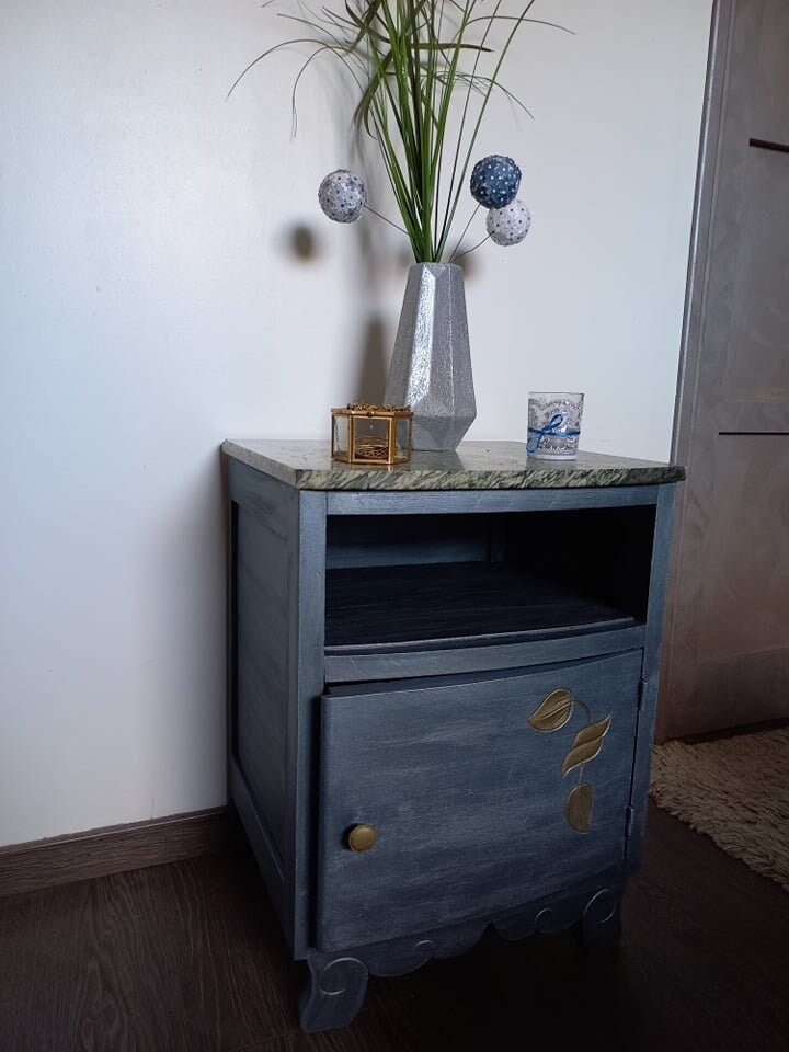 Chevet Vintage, Chevet Art Déco, Ancien Relooké, Table de Nuit, Meuble d'appoint, Guéridon, Relooké