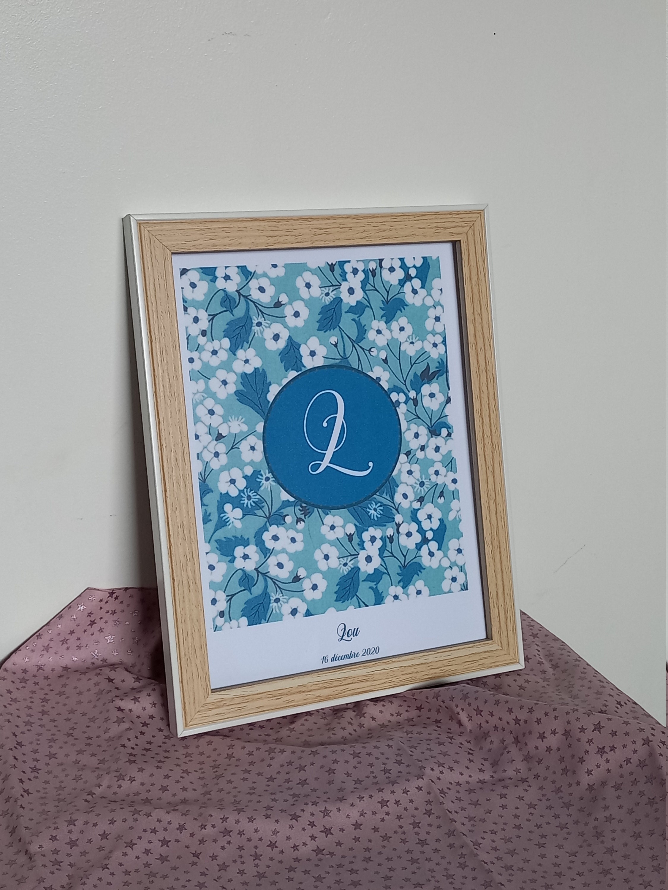 Cadre Affiche Naissance Personnalisée, Prénom, Bébé, Enfant, Déco Chambre Liberty