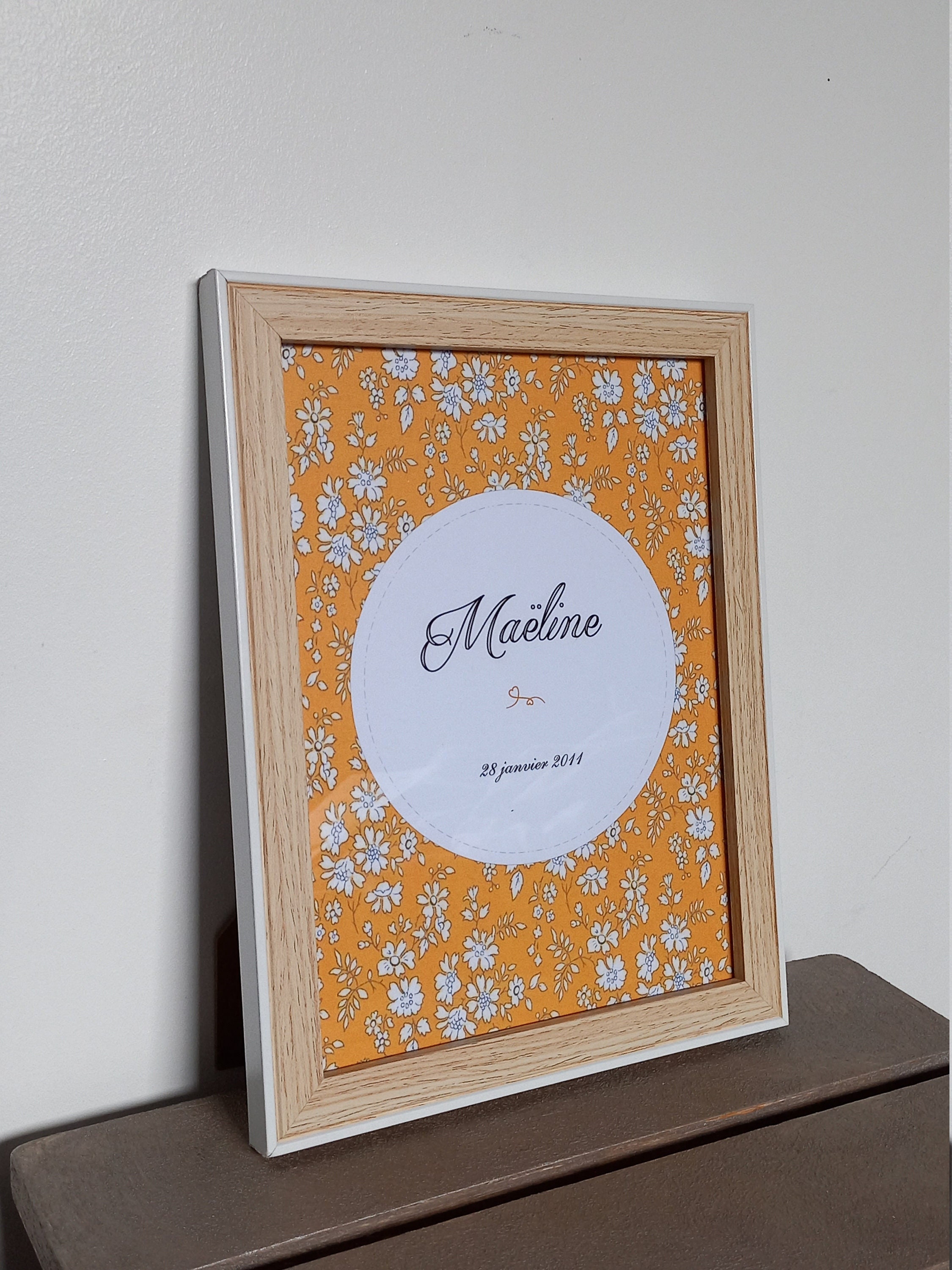 Cadre Affiche Naissance Personnalisée, Prénom, Bébé, Enfant, Déco Chambre Liberty