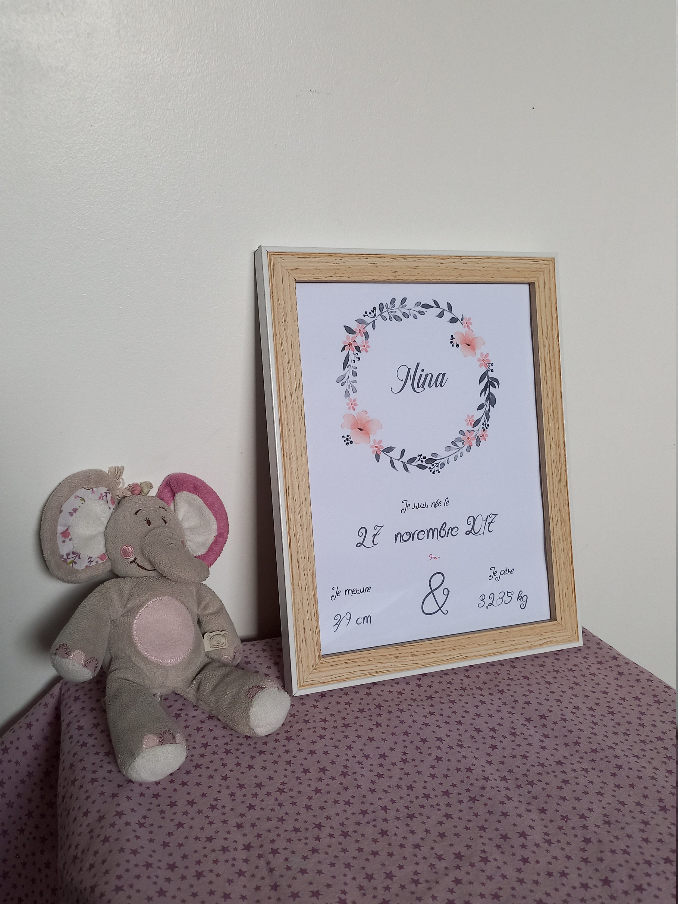 Cadre Affiche Naissance Personnalisée, Prénom, Bébé, Enfant, Déco Chambre Enfant