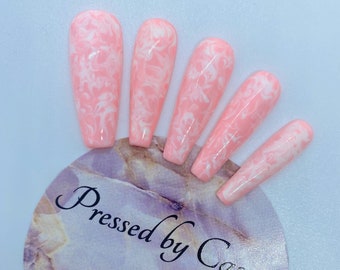 Light pink and white press on nails