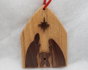 Wood Nativity Ornament - Oak/Walnut