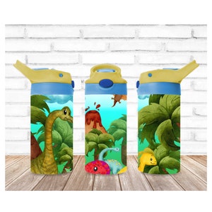 Dinosaur and Volcano - Kids Flip Top Tumbler