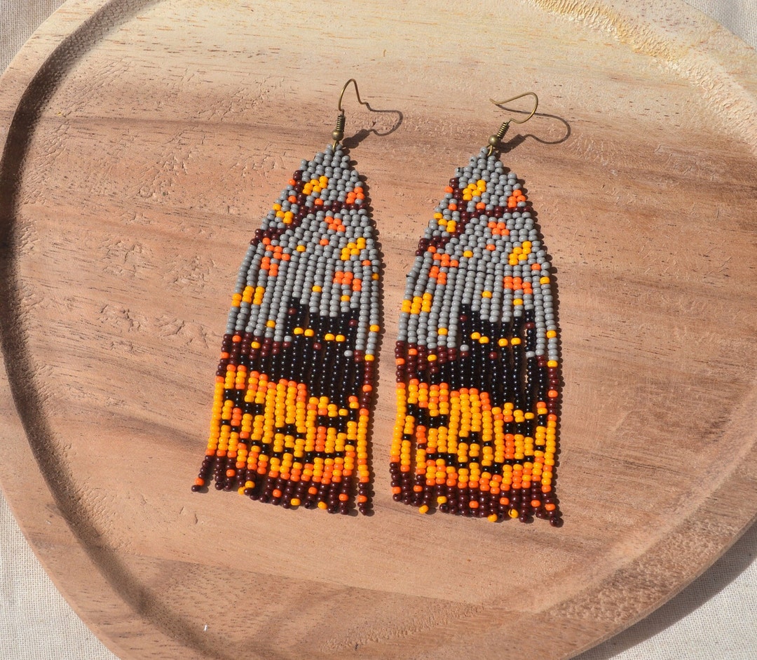Halloween Sweet Black Cat Bead Earringsfall Boho Bead Etsy