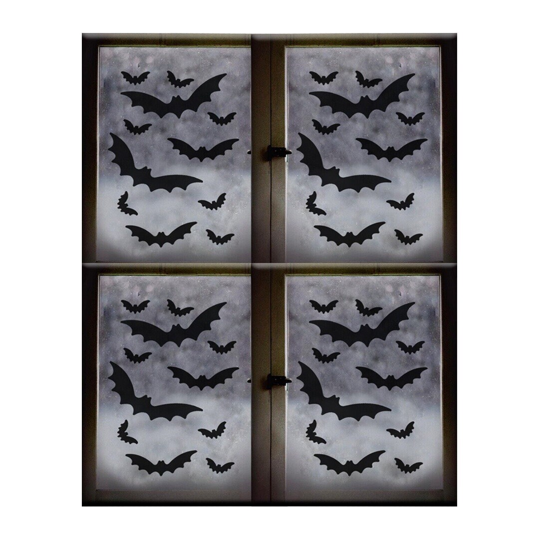 44 Halloween Bat Window Stickers Black Spooky Removable Scary Etsy