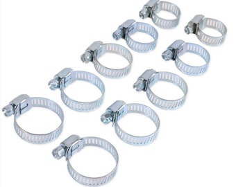 10 Pcs 5 Sizes Professional Adjustable Hose Clamp Set Range 18mm-27mm Stainless Steel Hose Clamps for Water Pipe/Tubing,Worm Drive Pipe Hose