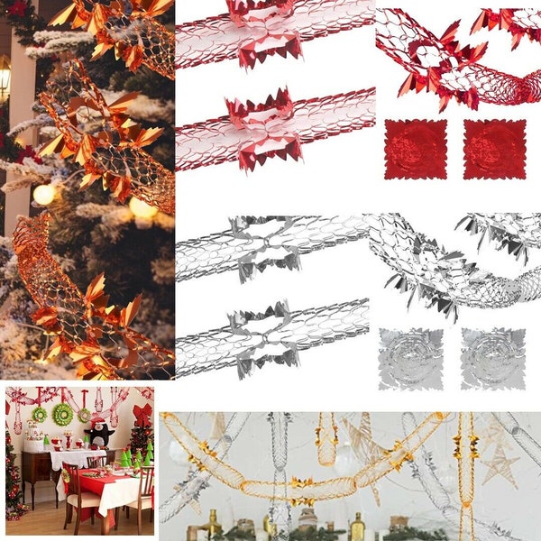 2 Pack Christmas Foil Garland Decorations hanging Door Ceiling Tree Party Decor 2.75M Each