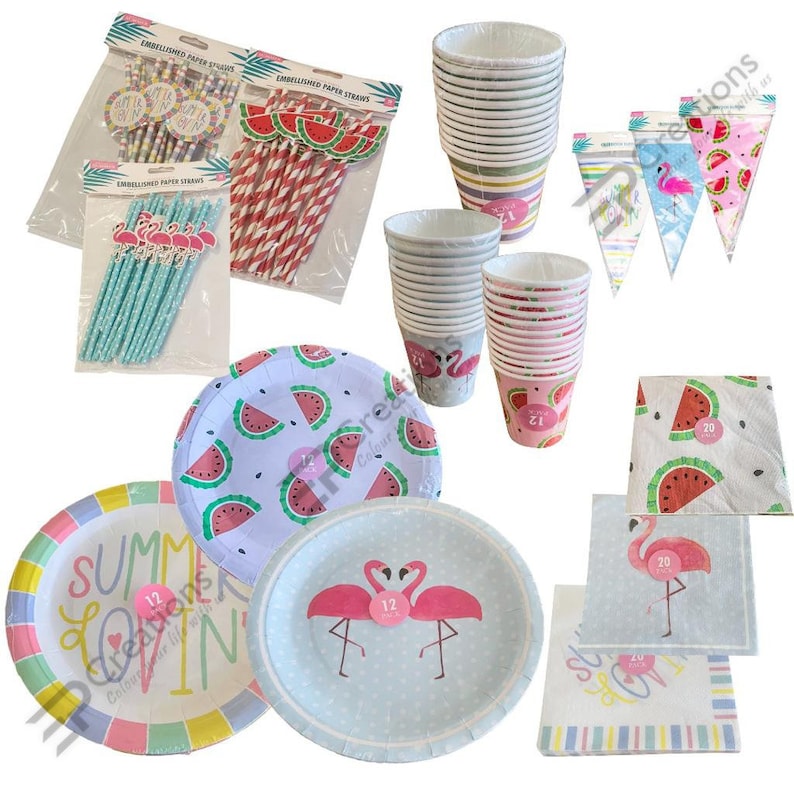 Summer Party Paper Tableware Watermelon Flamingo Summer Loving Design
